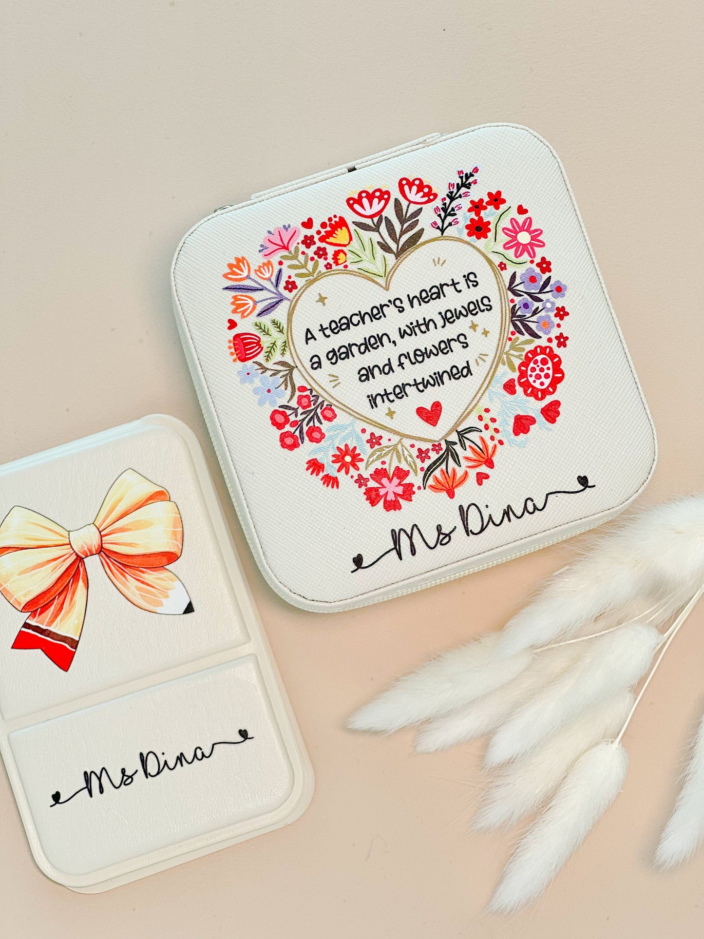 SFArtcreations box Pearl White Personalized Jewelry Box & Mirror Set