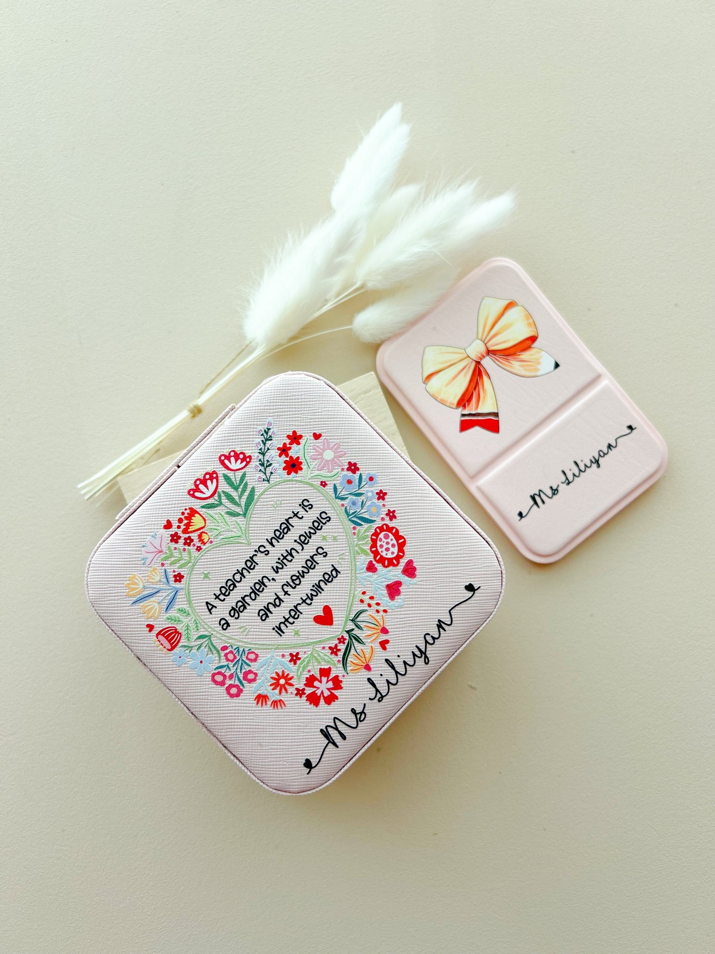 SFArtcreations box Blush Pink Personalized Jewelry Box & Mirror Set