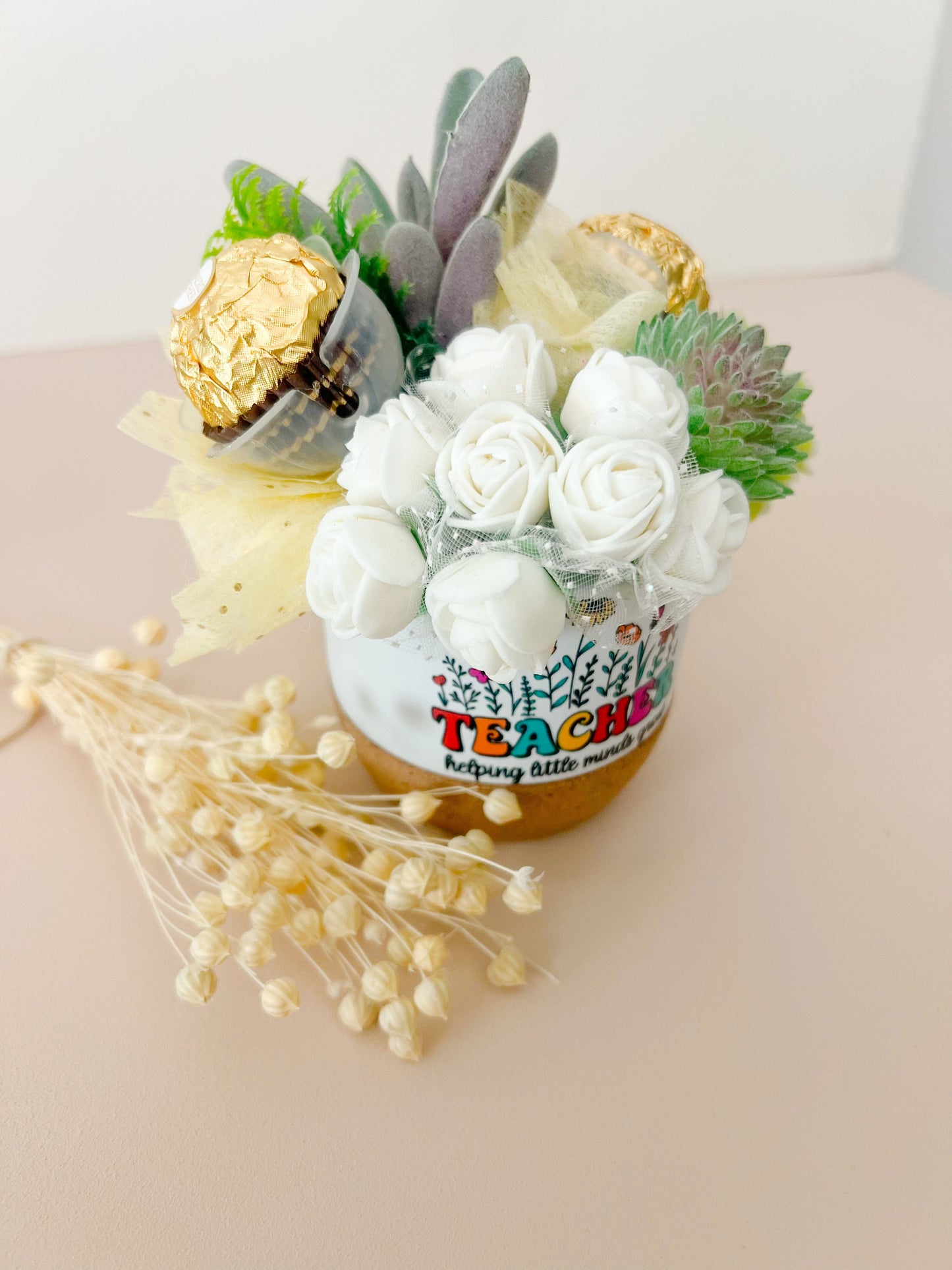 SFArtcreations box Teacher Edible Keep Sake - Mini Chocolate Bouquet (Round pot with cork base)