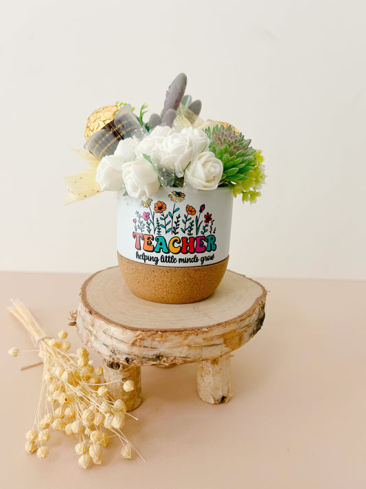 SFArtcreations box Teacher Edible Keep Sake - Mini Chocolate Bouquet (Round pot with cork base)