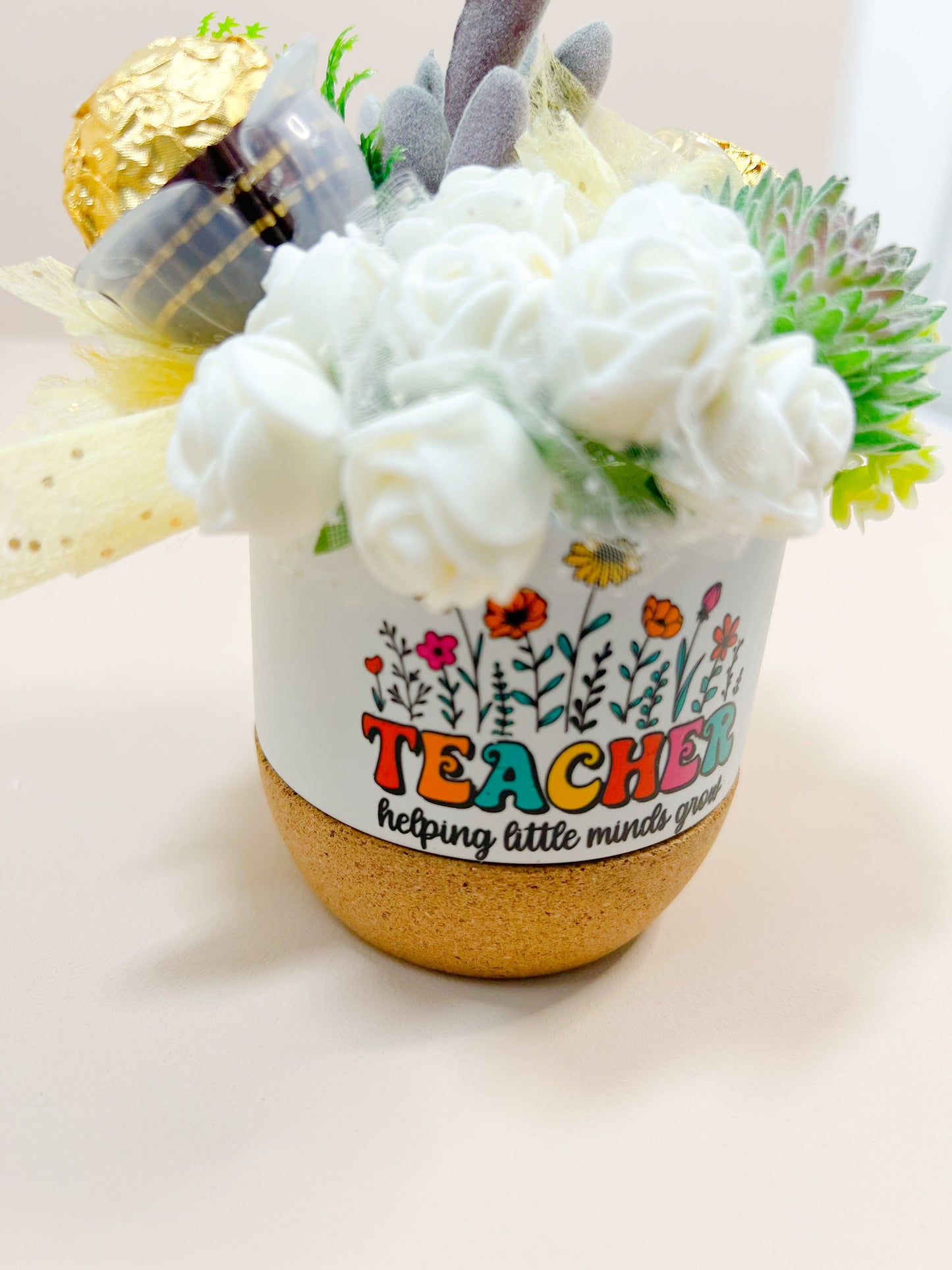 SFArtcreations box Teacher Edible Keep Sake - Mini Chocolate Bouquet (Round pot with cork base)