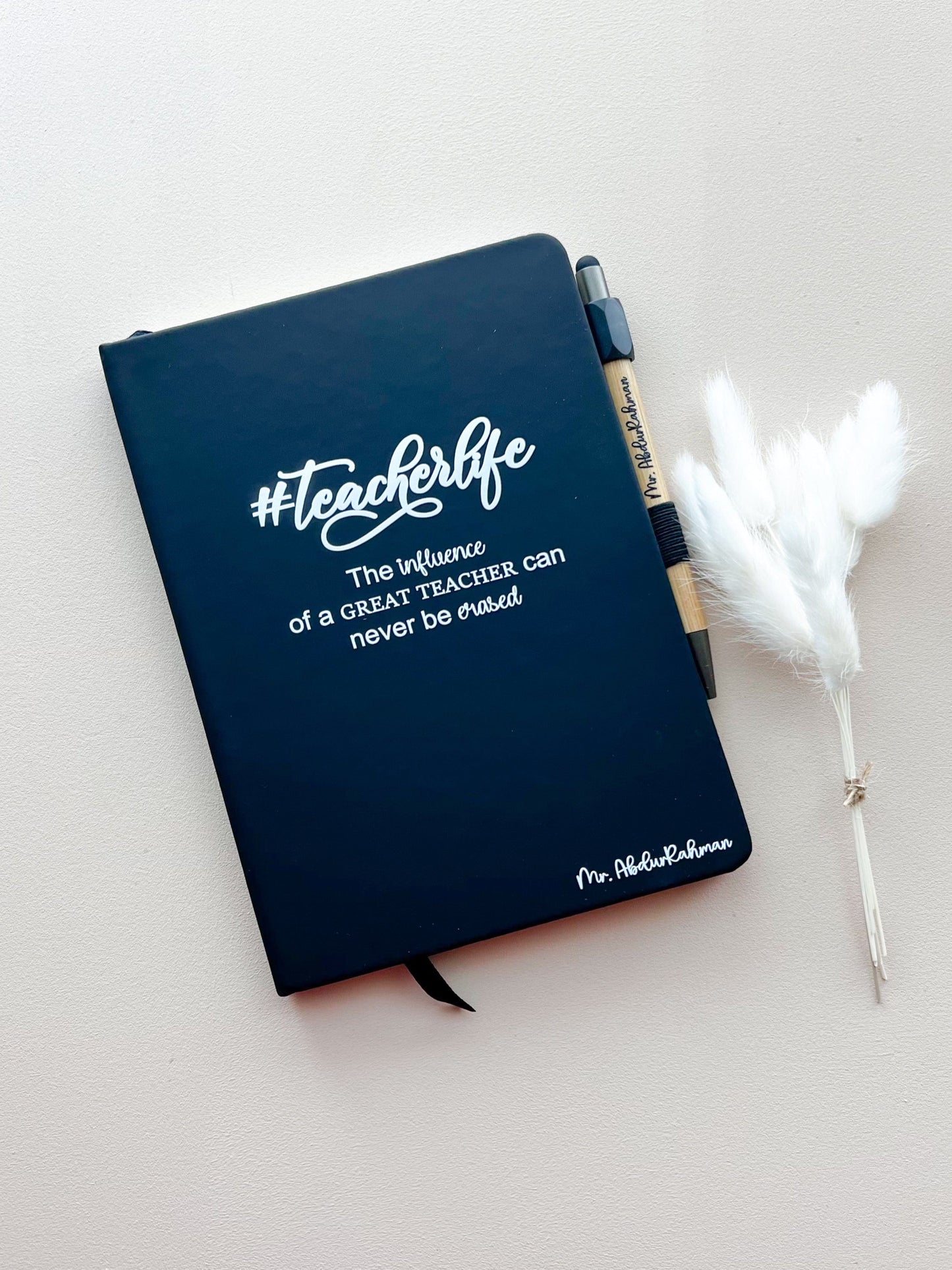 SFArtcreations diary #Teacherlife Personalized black A5 Notebook with Pen - PU Leather