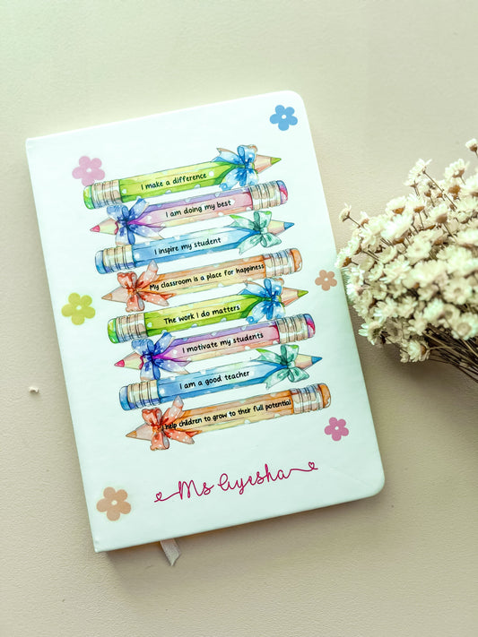 SFArtcreations diary Personalized White A5 Notebook with Pen - PU Leather