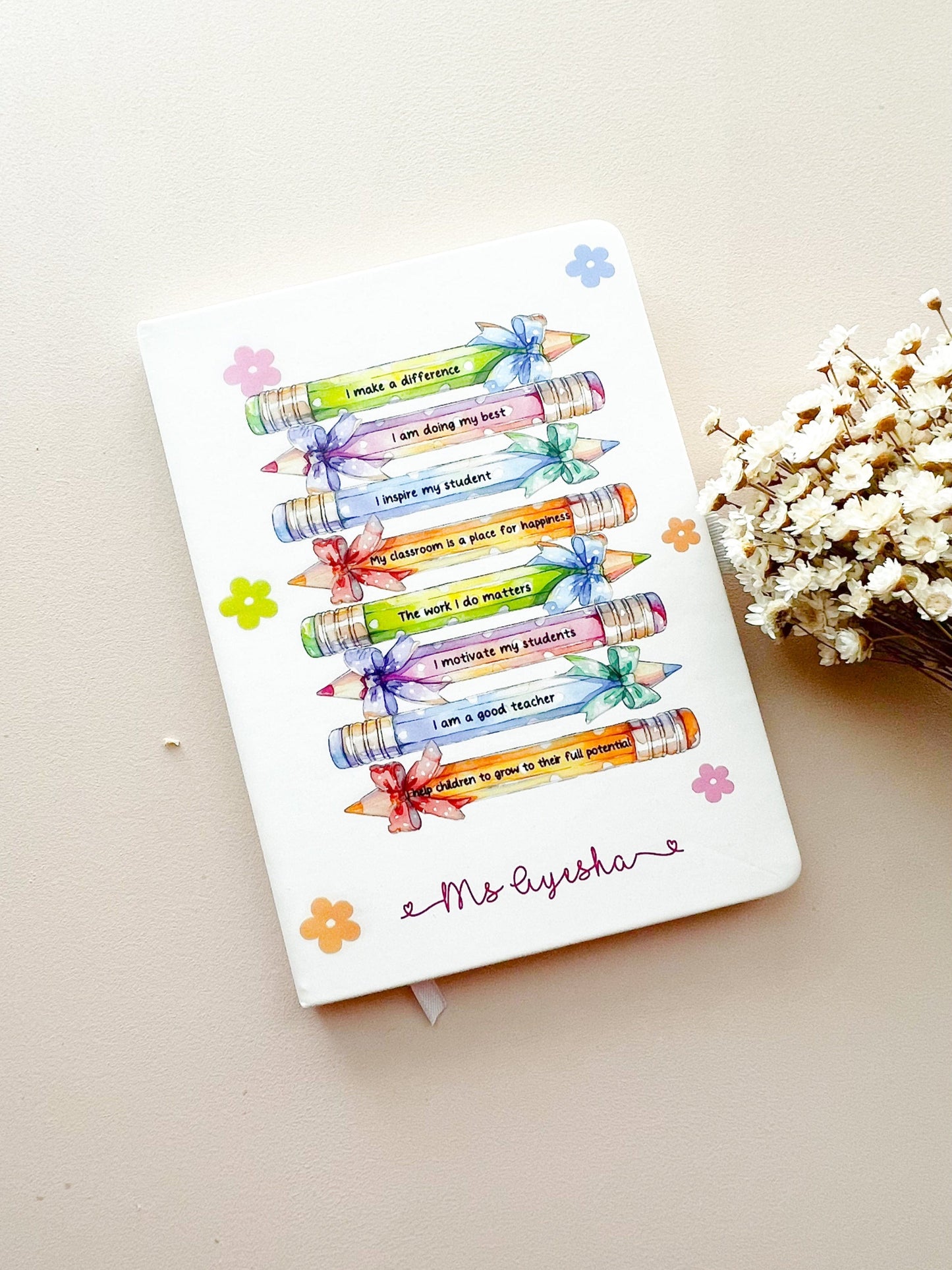 SFArtcreations diary Personalized White A5 Notebook with Pen - PU Leather