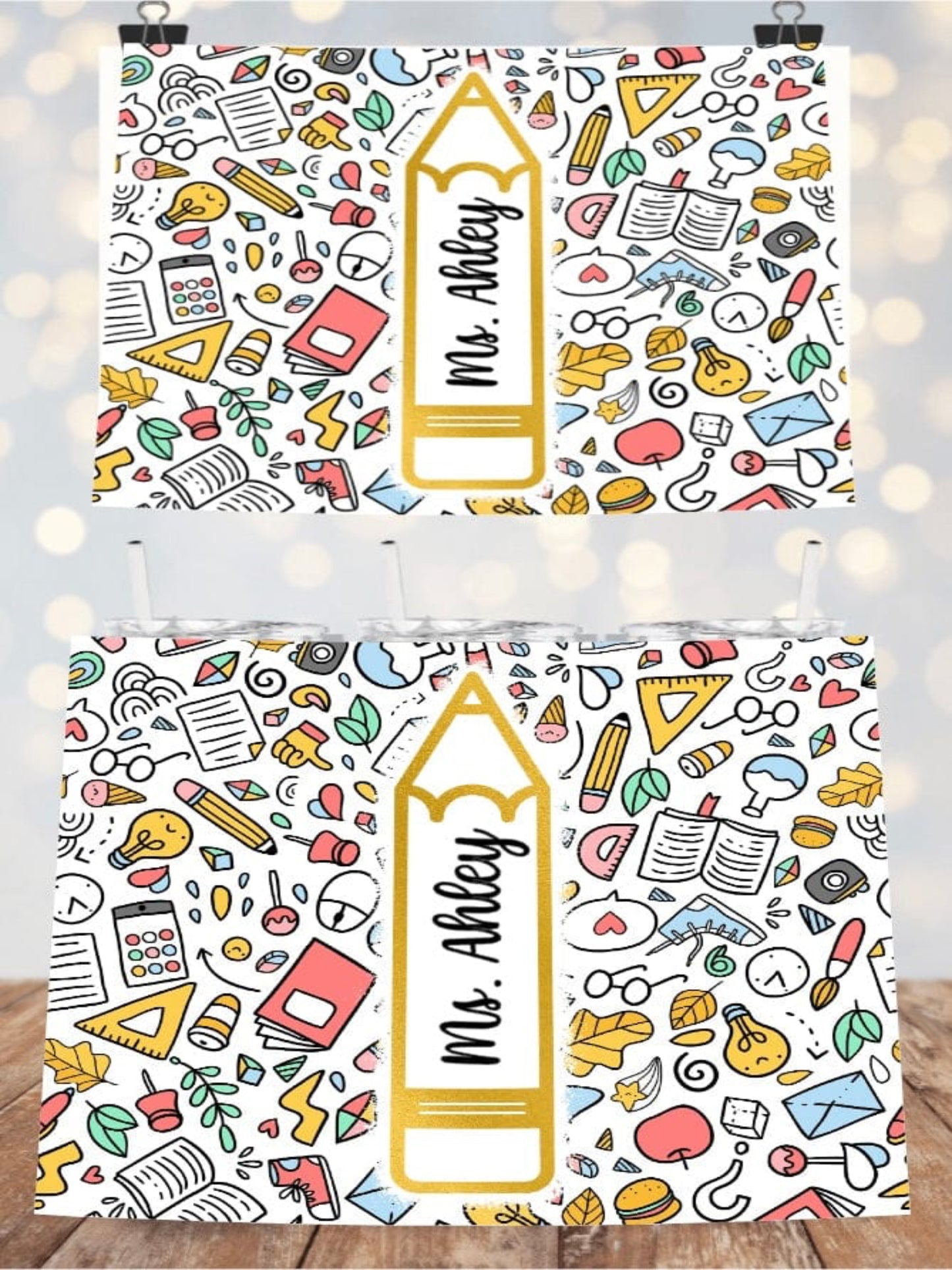 SFArtcreations Drinkware Personalized Skinny Tumbler - 20oz with Teacher's name (Pencil)