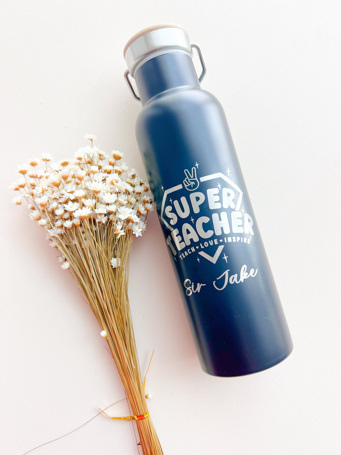 SFArtcreations Drinkware Personalized Teacher Bottle with Bamboo lid - Teacher & Positive words - Best Seller
