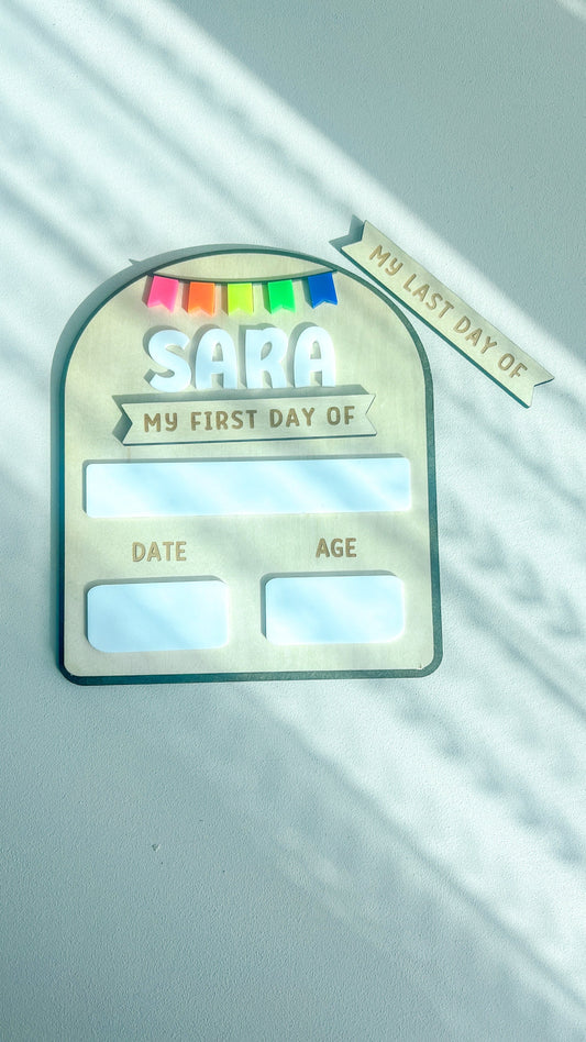 SFArtcreations Photography Arched Wooden FIRST & LAST DAY Milestone Board (Reusable) - Small