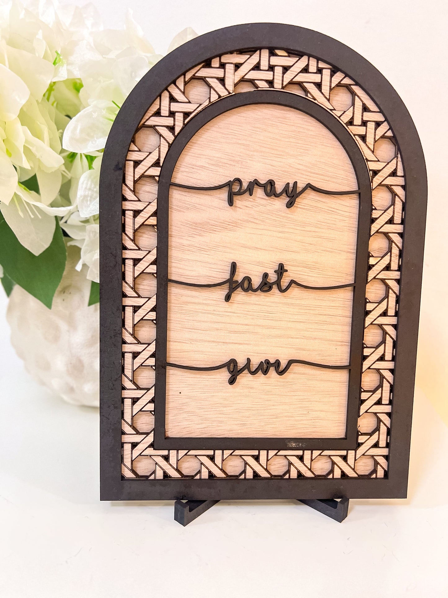 SFArtcreations Picture Frames Ramadan Table Decor (Rattan Arch - Pray, Fast & Give) - Best Seller