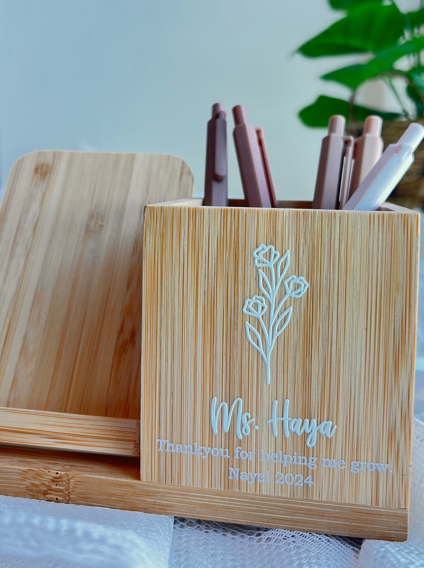 SFArtcreations Stationery 2024 Bamboo Pen Holder with 10W Wireless Charger