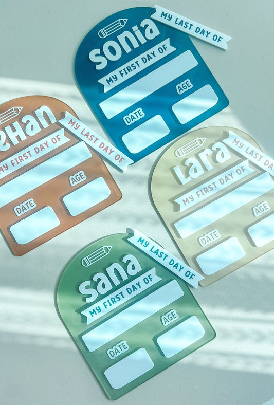 SFArtcreations Stationery Arched FIRST & LAST DAY Acrylic Milestone Board (Reusable) - Small