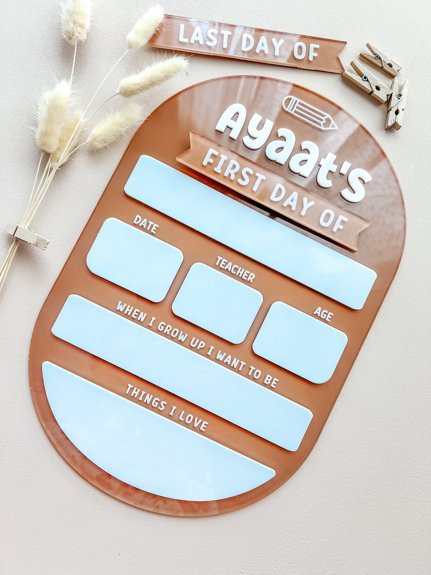 SFArtcreations Stationery Fawn Large FIRST & LAST DAY Acrylic Milestone Board (Reusable) - Oval