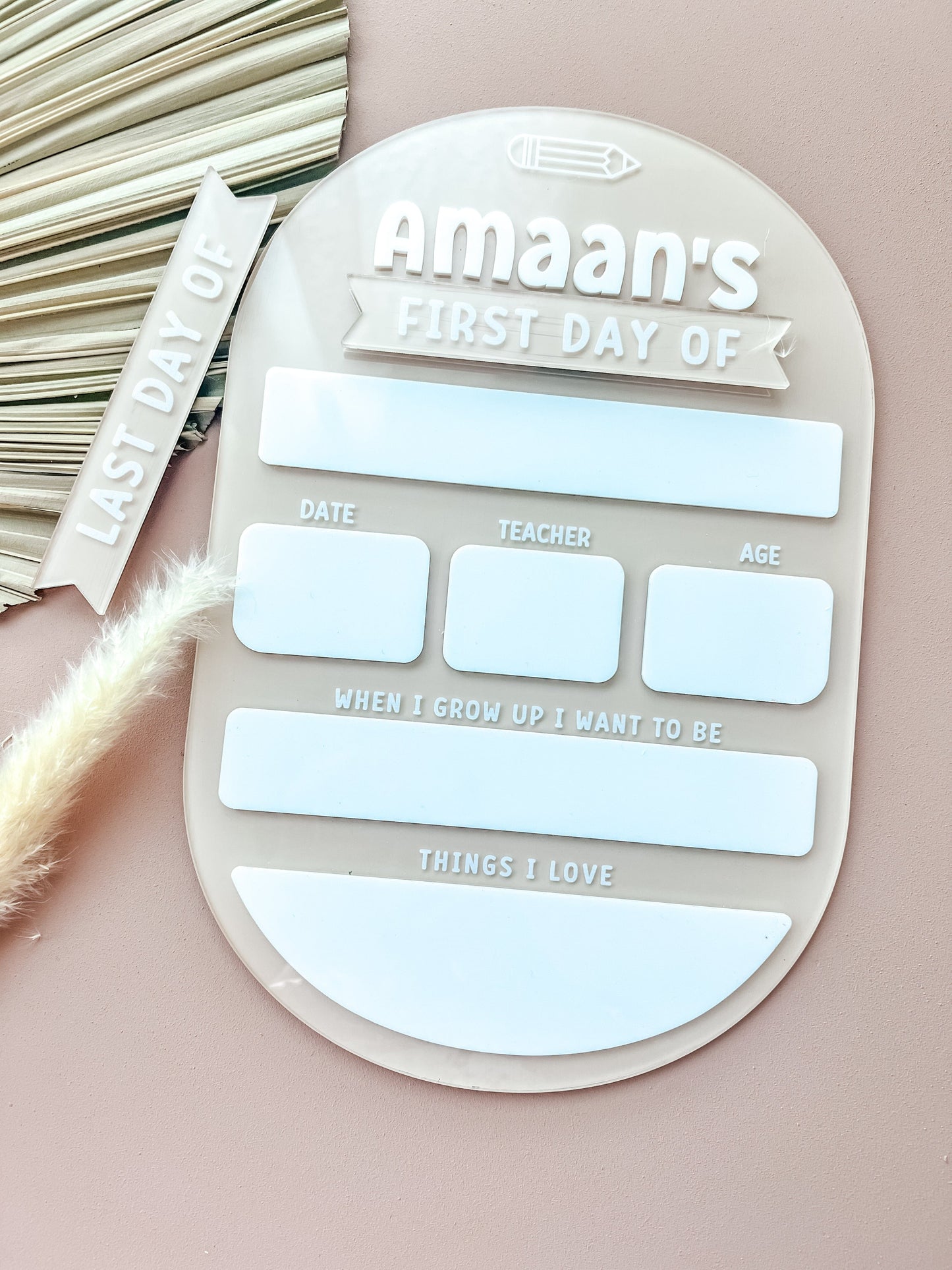 SFArtcreations Stationery Stone Large FIRST & LAST DAY Acrylic Milestone Board (Reusable) - Oval