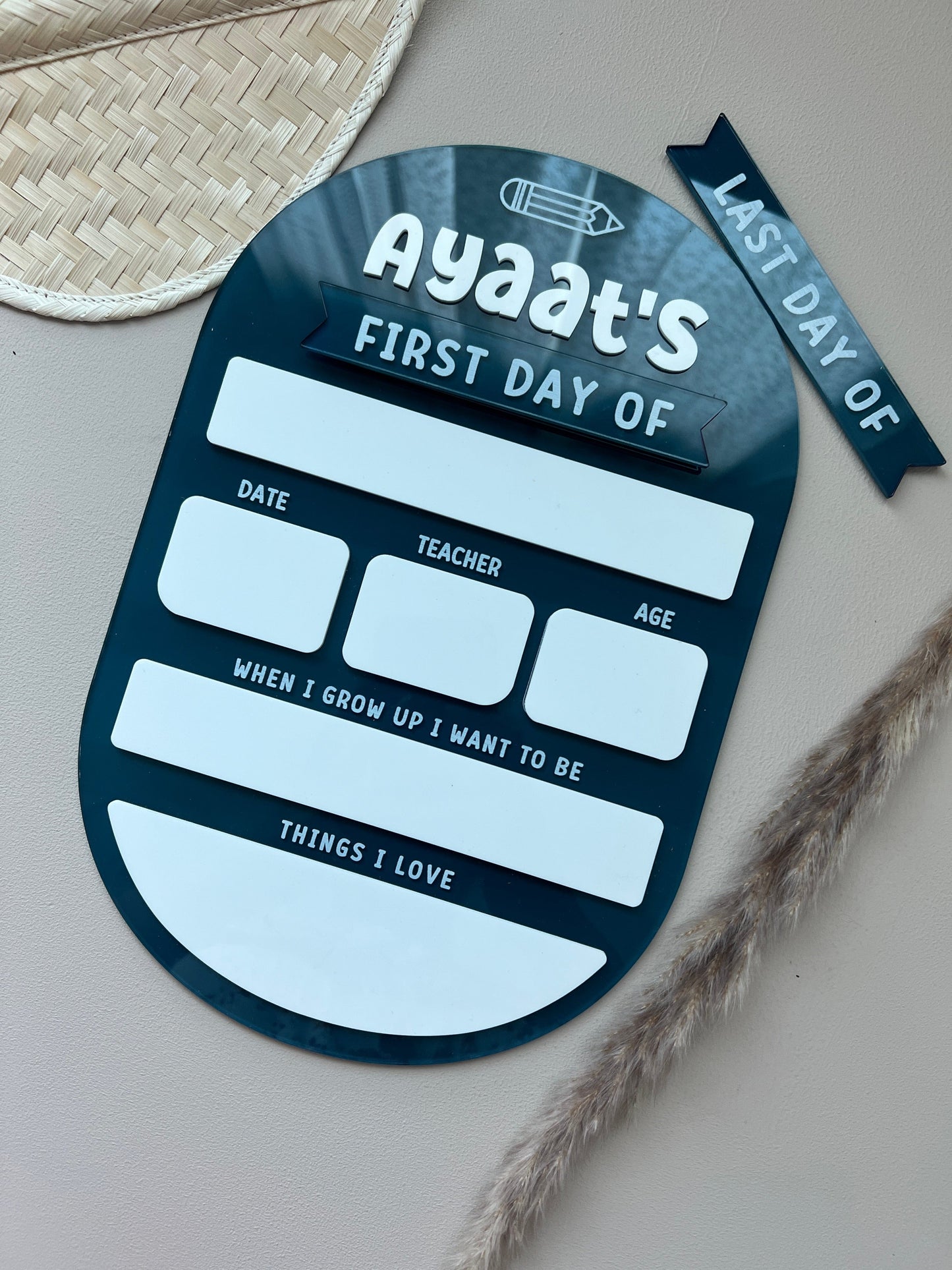 SFArtcreations Stationery Denim Large FIRST & LAST DAY Acrylic Milestone Board (Reusable) - Oval