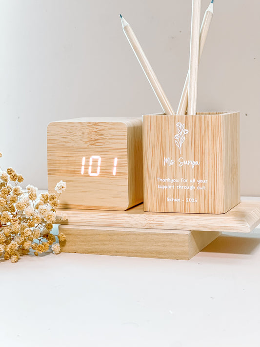 SFArtcreations Stationery Wooden Pen Holder with digital display