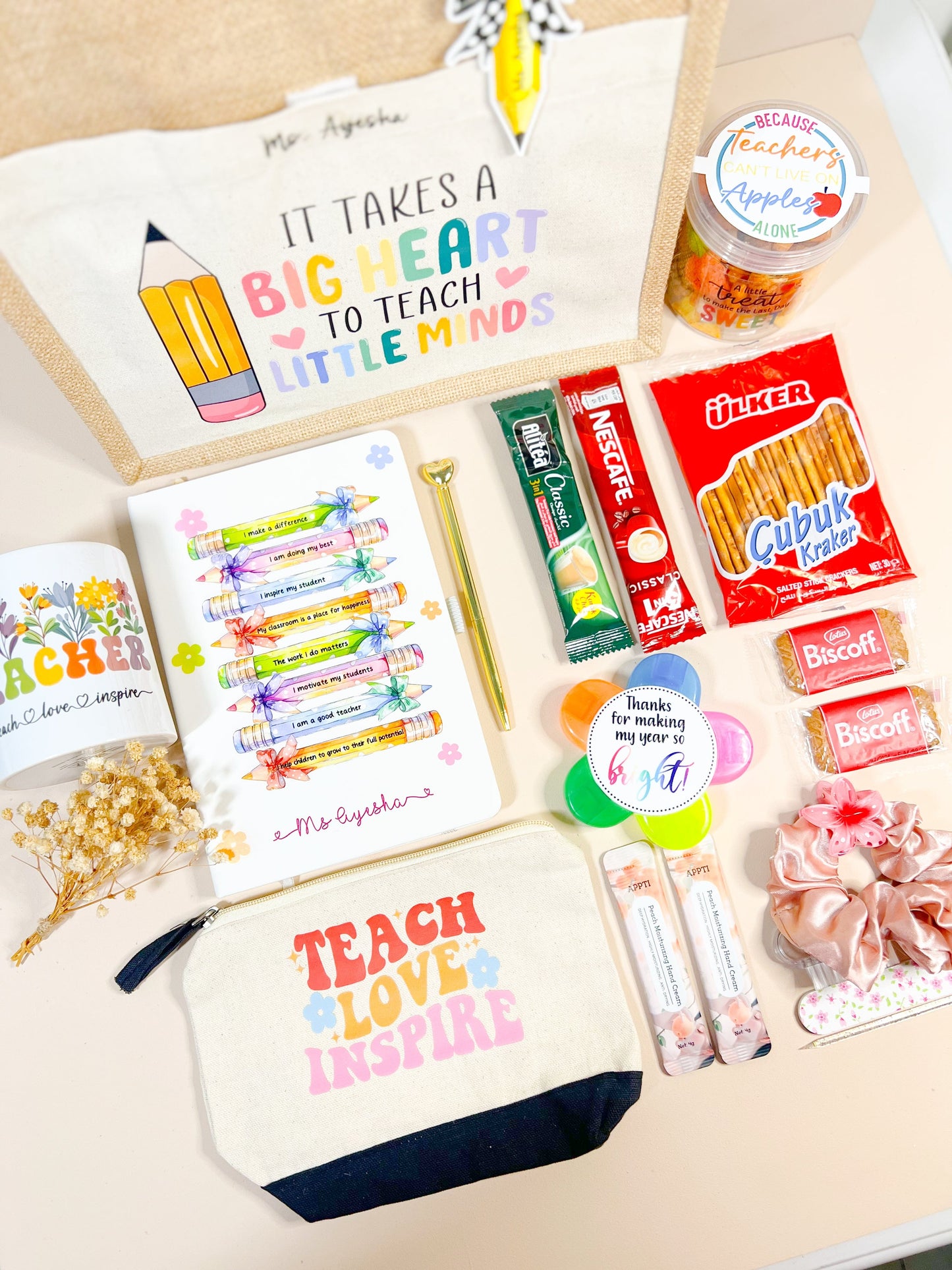 SFArtcreations teacher Gift Medium Jute Bag - Self Care Gift Hamper for her