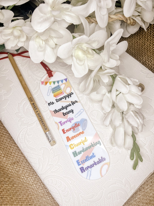 SFArtcreations Thankyou Teacher Personalize Acrylic Teacher Bookmark - Colorful
