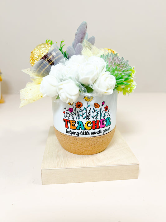 SFArtcreations box Teacher Edible Keep Sake - Mini Chocolate Bouquet (Round pot with cork base)