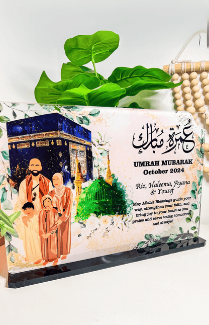 SFArtcreations Decor Faceless Umrah / Hajj Mubarak Gift with Personalized Names - Slate/Acrylic