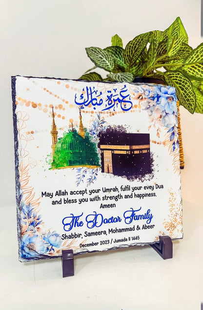 SFArtcreations Decor Umrah / Hajj Mubarak Gift with Personalized Names - Slate Stand