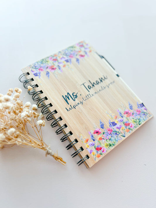 SFArtcreations diary Floral - UV Printed Personalized A5 Bamboo Notebook / Diary / Journal Book