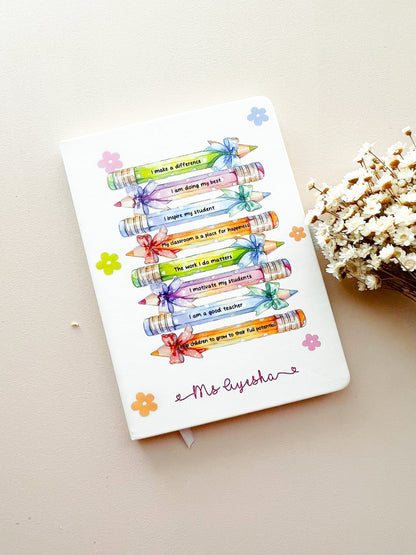 SFArtcreations diary Personalized White A5 Notebook with Pen - PU Leather