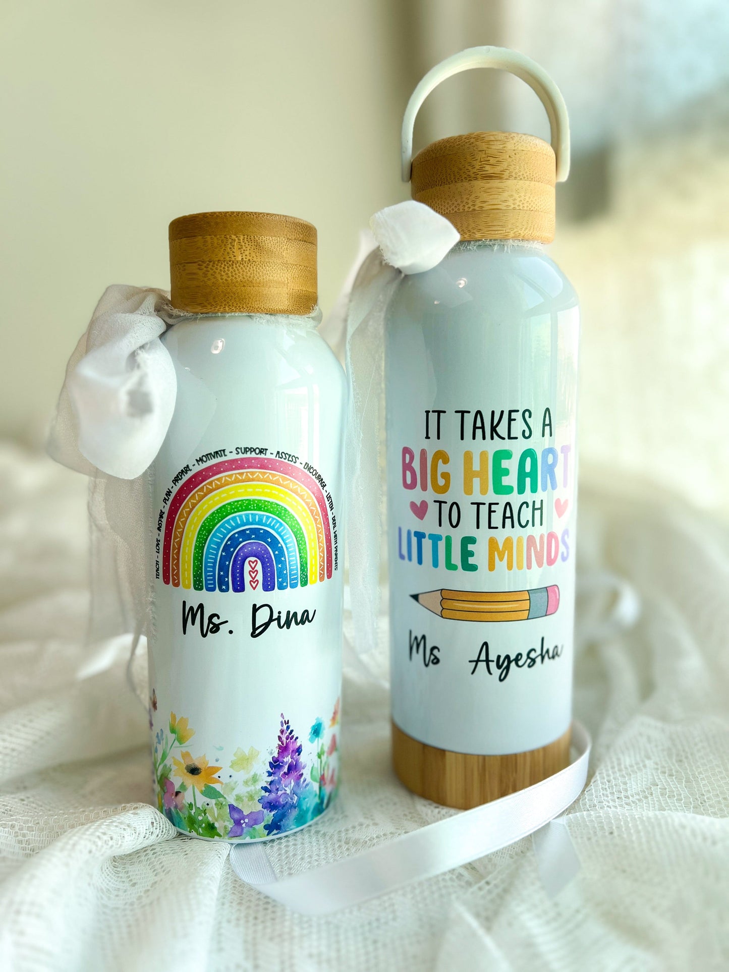 SFArtcreations Drinkware White / Floral Rainbow Personalized Kids Bottle - Party Gifts