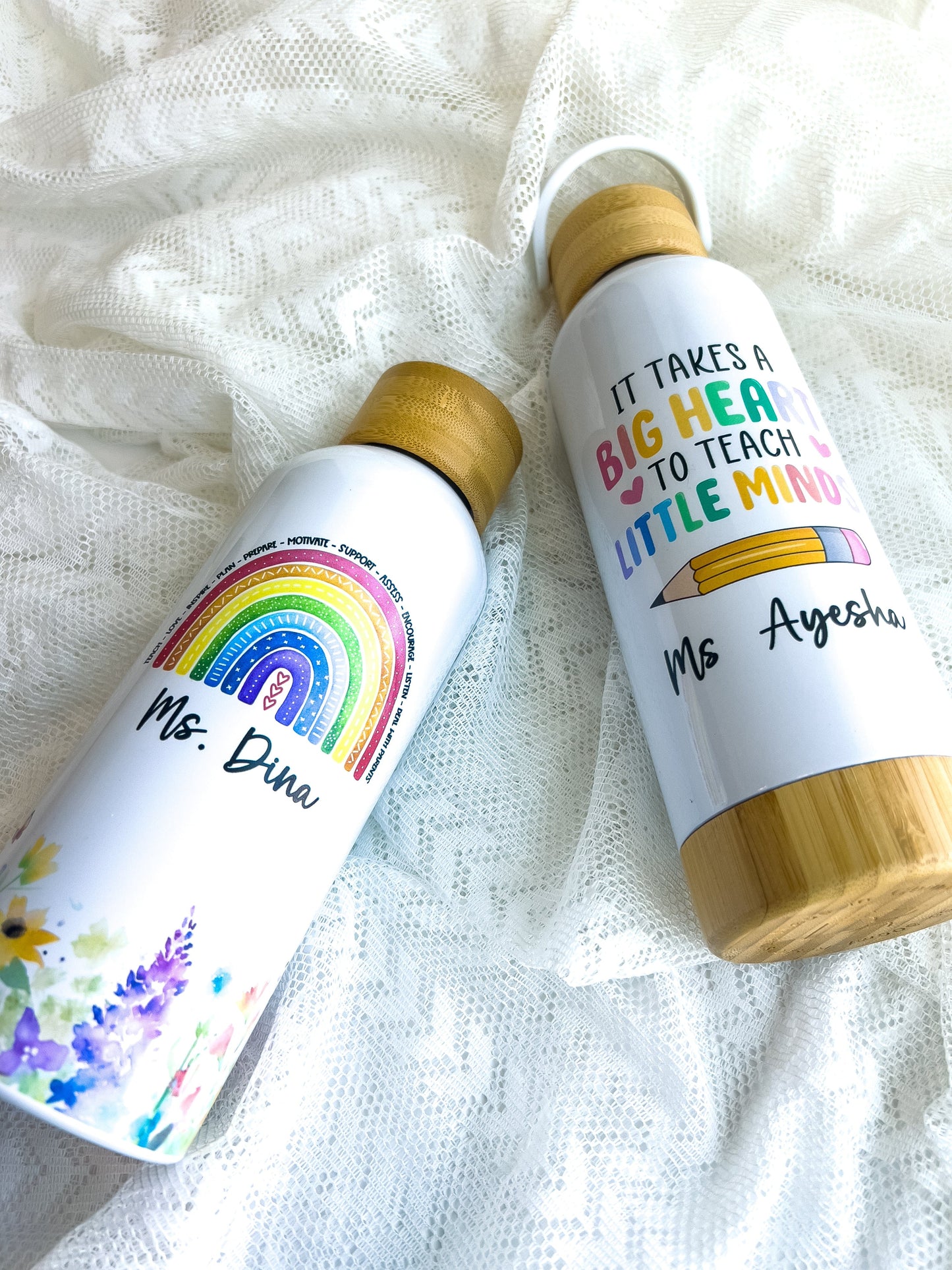 SFArtcreations Drinkware White / Floral Rainbow Personalized Kids Bottle - Party Gifts