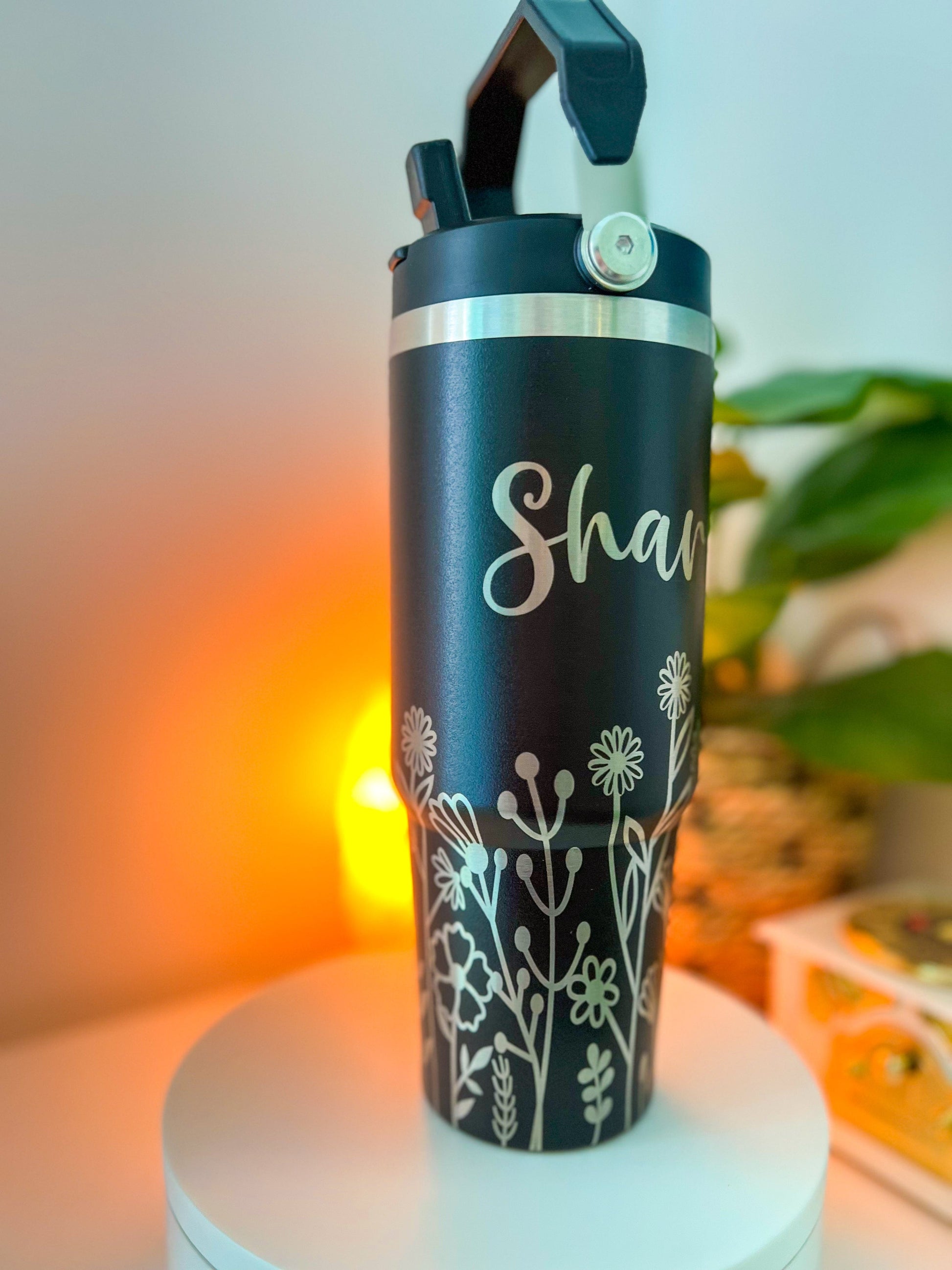 SFArtcreations Drinkware Personalized Engraved - Tumbler with Handle & Double Wall - 30 oz