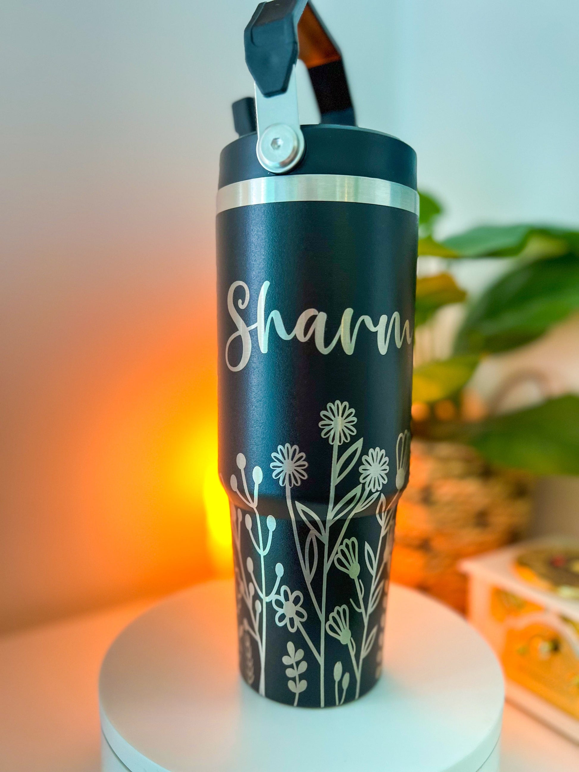 SFArtcreations Drinkware Name + Pattern Personalized Engraved - Tumbler with Handle & Double Wall - 30 oz