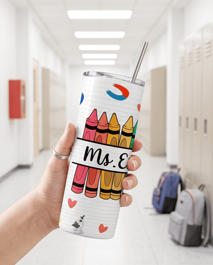 SFArtcreations Drinkware Personalized Skinny Tumbler - 20oz with Teacher's name (Pencil)