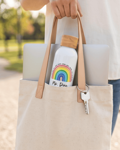SFArtcreations Drinkware White / Floral Rainbow Personalized Teacher Bottle with Bamboo lid - 500 ml