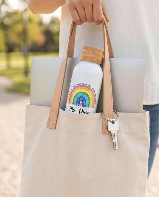 SFArtcreations Drinkware White / Floral Rainbow Personalized Teacher Bottle with Bamboo lid - 500 ml