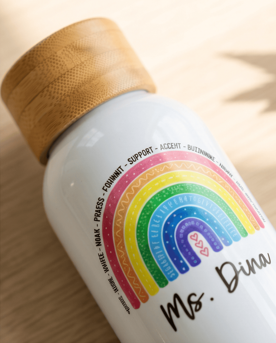 SFArtcreations Drinkware White / Floral Rainbow Personalized Teacher Bottle with Bamboo lid - 500 ml