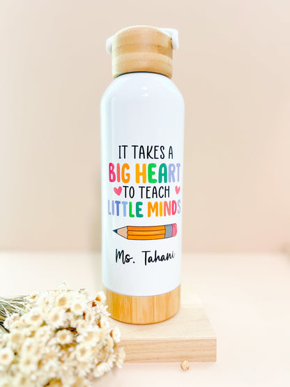 SFArtcreations Drinkware White / Floral Rainbow Personalized Teacher Bottle with Bamboo lid & Handle - Teacher Nutrition Facts