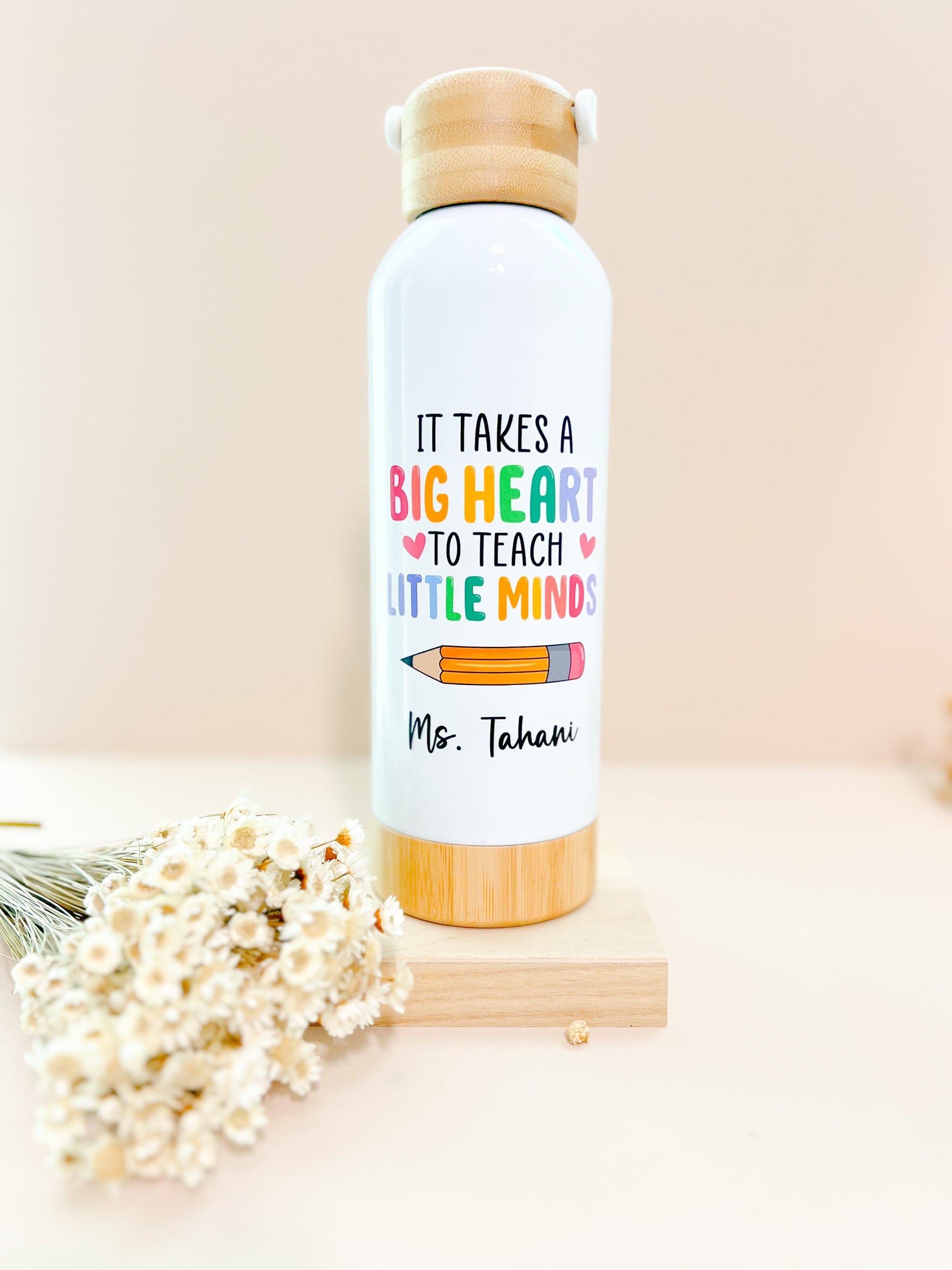 SFArtcreations Drinkware White / Floral Rainbow Personalized Teacher Bottle with Bamboo lid & Handle - Teacher Nutrition Facts