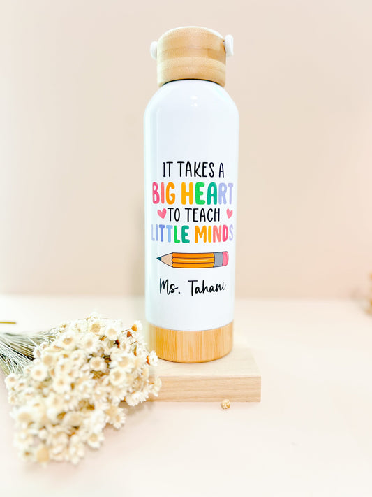 SFArtcreations Drinkware White / Floral Rainbow Personalized Teacher Bottle with Bamboo lid & Handle - Teacher Nutrition Facts