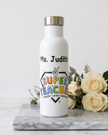 SFArtcreations Drinkware Personalized Teacher Bottle with Bamboo lid - Super Teacher - 600 ml