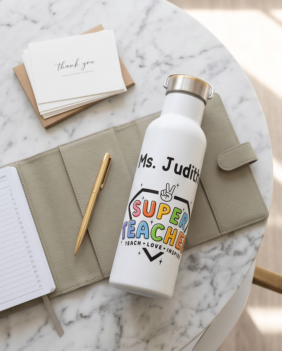 SFArtcreations Drinkware White / Super Teacher Personalized Teacher Bottle with Bamboo lid - Super Teacher - 600 ml