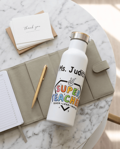 SFArtcreations Drinkware White / Super Teacher Personalized Teacher Bottle with Bamboo lid - Super Teacher - 600 ml