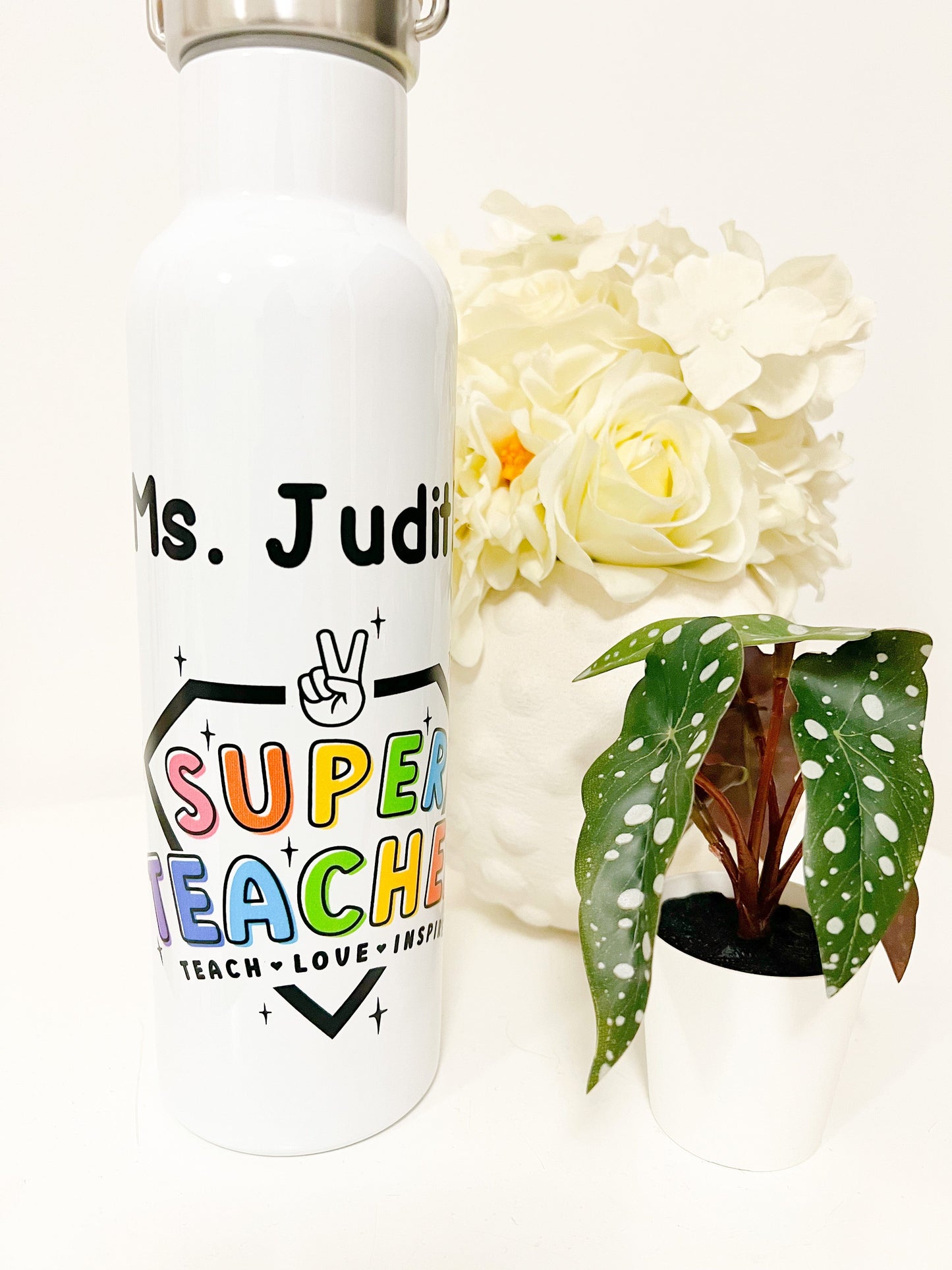 SFArtcreations Drinkware Personalized Teacher Bottle with Bamboo lid - Super Teacher