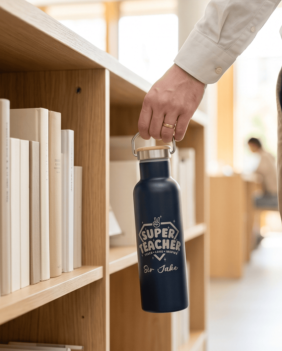 SFArtcreations Drinkware Personalized Teacher Bottle with Bamboo lid - Teacher & Positive words - 600 ml