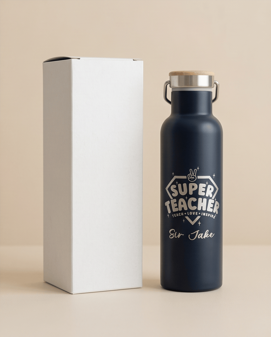 SFArtcreations Drinkware Personalized Teacher Bottle with Bamboo lid - Teacher & Positive words - 600 ml