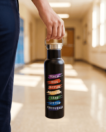 SFArtcreations Drinkware Personalized Teacher Bottle with Bamboo lid - Teacher & Positive words - 600 ml
