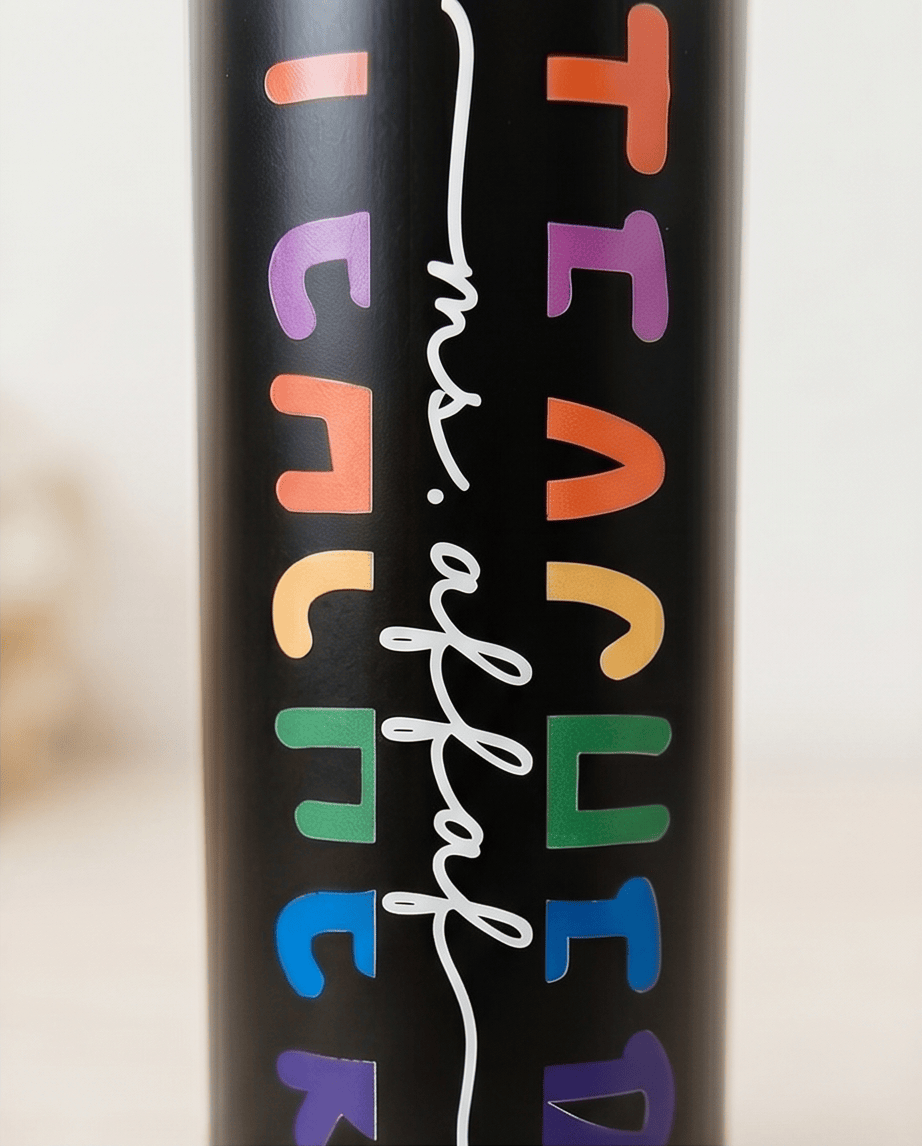 SFArtcreations Drinkware Teacher with Positive Words (double sided Color UV Printed) Personalized Teacher Bottle with Bamboo lid - Teacher & Positive words - 600 ml