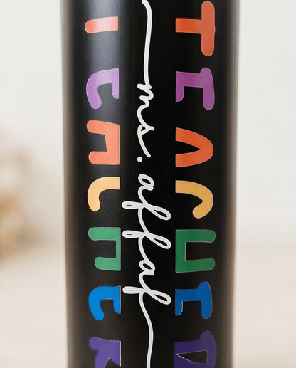 SFArtcreations Drinkware Teacher with Positive Words (double sided Color UV Printed) Personalized Teacher Bottle with Bamboo lid - Teacher & Positive words - 600 ml