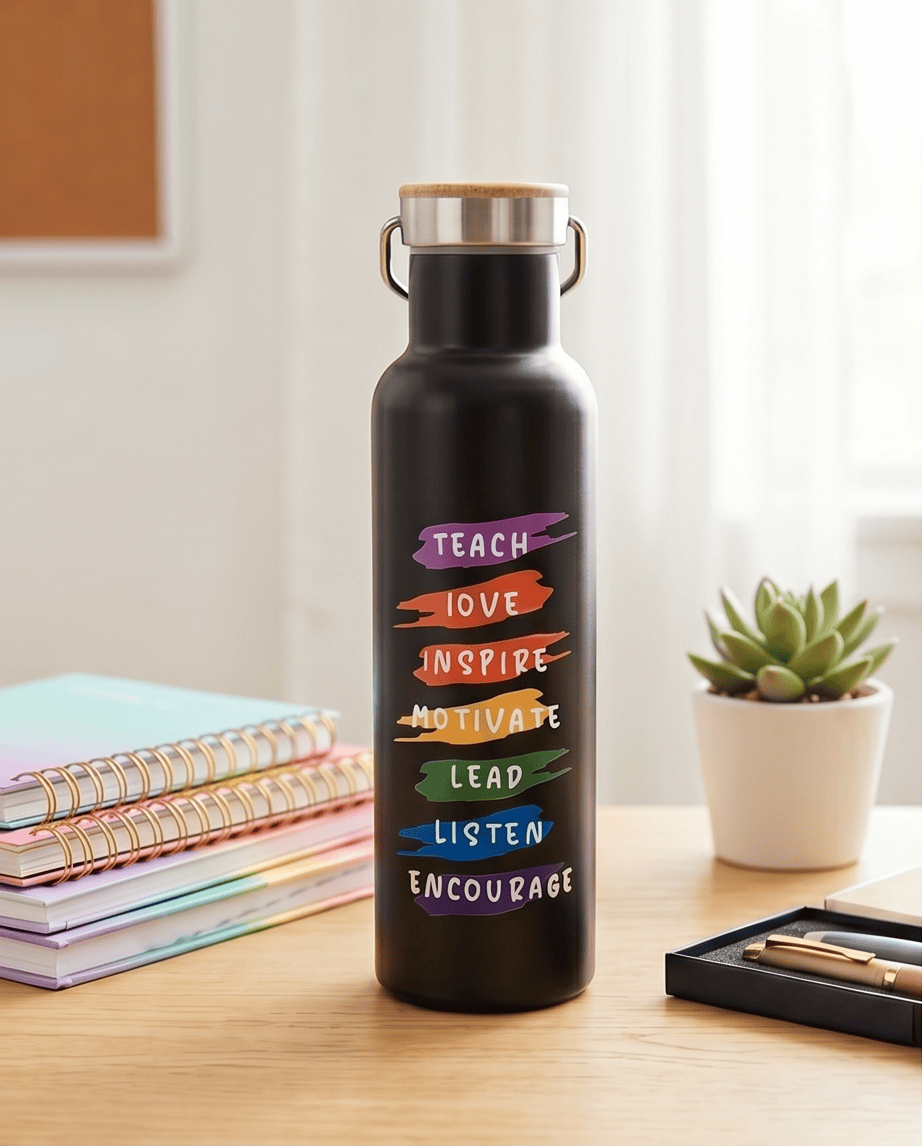 SFArtcreations Drinkware Personalized Teacher Bottle with Bamboo lid - Teacher & Positive words - 600 ml