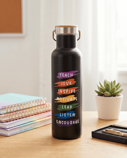 SFArtcreations Drinkware Personalized Teacher Bottle with Bamboo lid - Teacher & Positive words - 600 ml