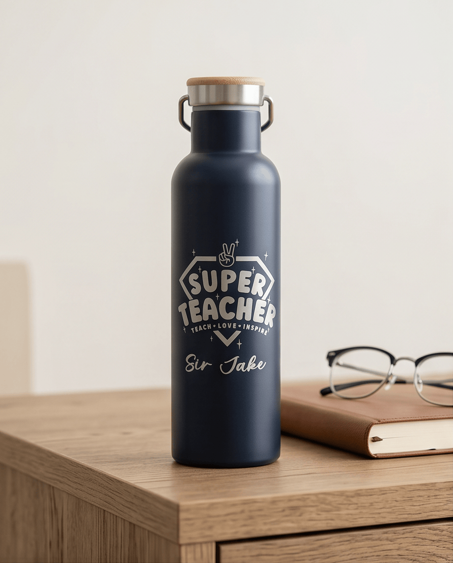 SFArtcreations Drinkware Personalized Teacher Bottle with Bamboo lid - Teacher & Positive words - 600 ml