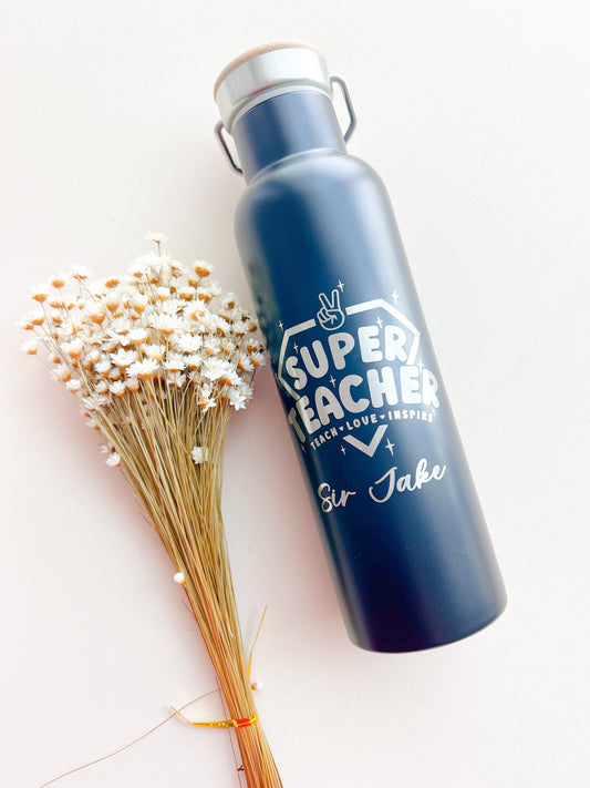 SFArtcreations Drinkware Personalized Teacher Bottle with Bamboo lid - Teacher & Positive words - Best Seller