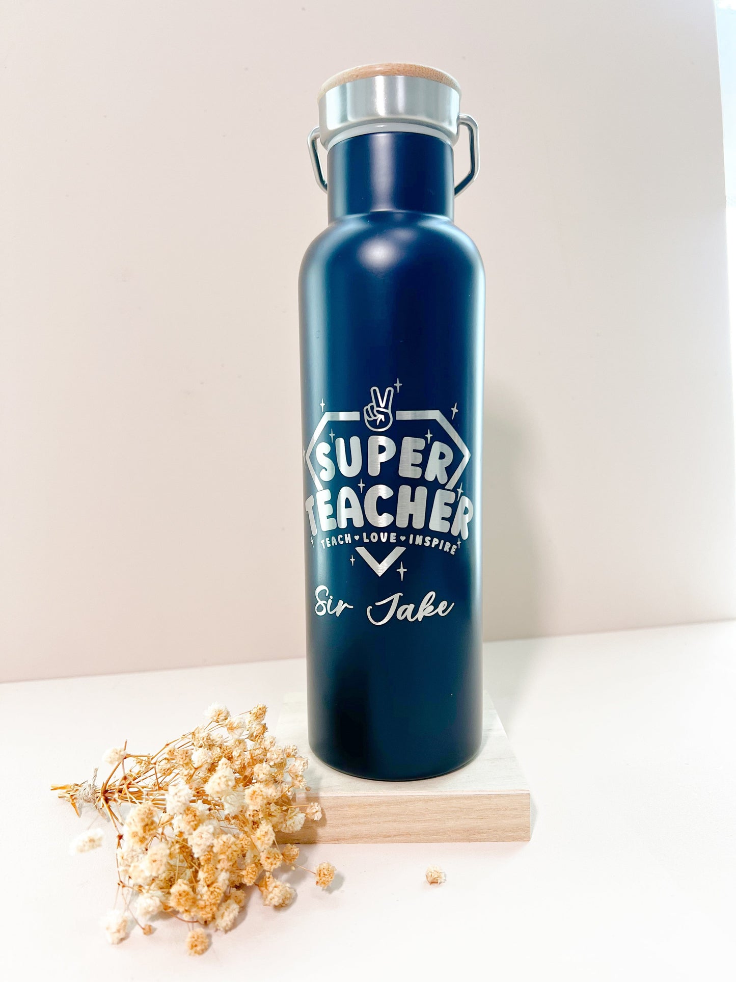 SFArtcreations Drinkware Super Teacher (Engraved) Personalized Teacher Bottle with Bamboo lid - Teacher & Positive words - Best Seller